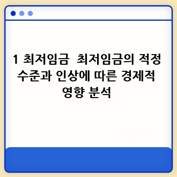1 최저임금  최저임금의 적정 수준과 인상에 따른 경제적 영향 분석
